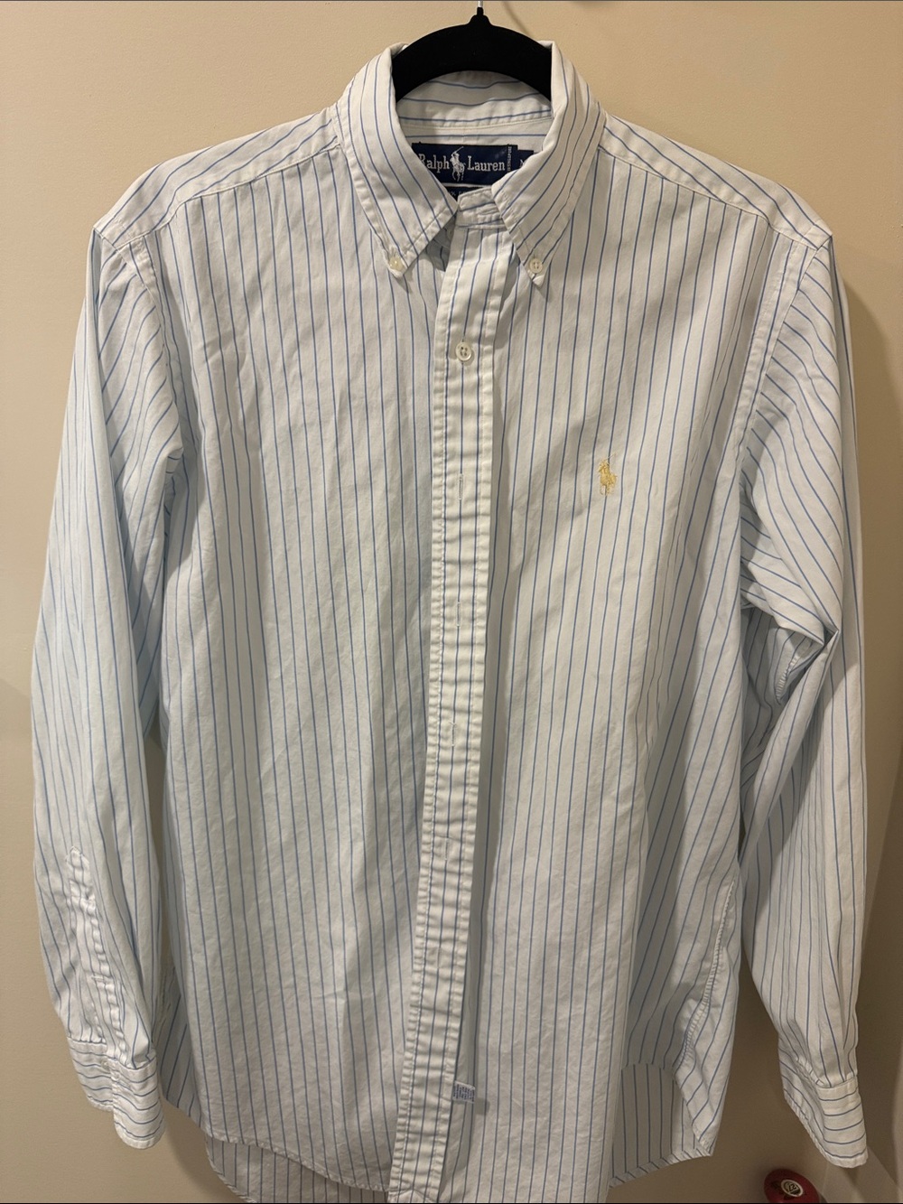 Ralph Lauren White Button-Down Shirt with Blue Pinstripes